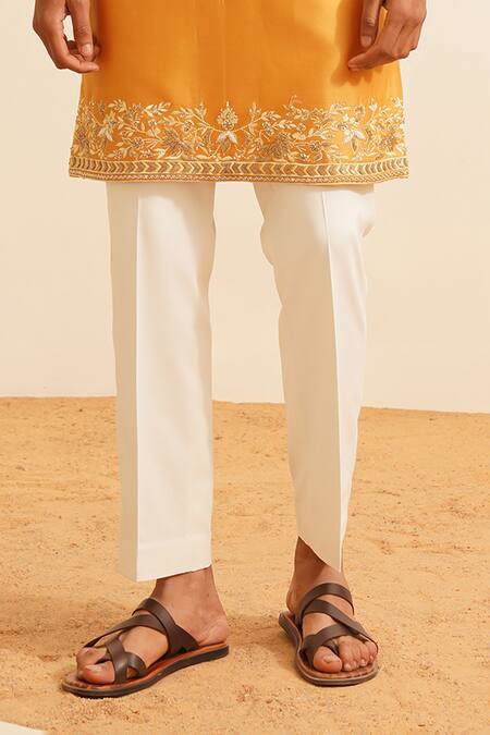 Shreyansh Designs Yellow Chanderi Silk Sequins, Beads, Falgun Vine Embroidered Kurta With Pant Online at Aza Fashions Shreyansh Designs_Yellow Chanderi Silk Sequins, Beads, Falgun Vine Embroidered Kurta With Pant _Online_at_Aza_Fashions