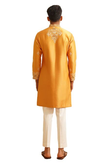 Buy Shreyansh Designs Yellow Chanderi Silk Sequins, Beads, Falgun Vine Embroidered Kurta With Pant Online at Aza Fashions Buy_Shreyansh Designs_Yellow Chanderi Silk Sequins, Beads, Falgun Vine Embroidered Kurta With Pant _Online_at_Aza_Fashions