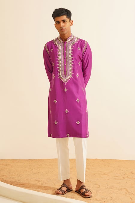 Shreyansh Designs Purple Chanderi Silk Embroidered Thread Yajur Blossom Kurta With Pant 