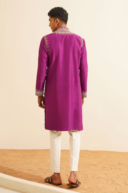 Shop Shreyansh Designs Purple Silk, Yajur Blossom Embroidered Kurta With Pant at Aza Fashions Shop_Shreyansh Designs_Purple Silk, Yajur Blossom Embroidered Kurta With Pant _at_Aza_Fashions