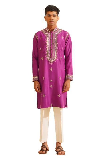 Shop Shreyansh Designs Purple Silk, Yajur Blossom Embroidered Kurta With Pant Online at Aza Fashions Shop_Shreyansh Designs_Purple Silk, Yajur Blossom Embroidered Kurta With Pant _Online_at_Aza_Fashions