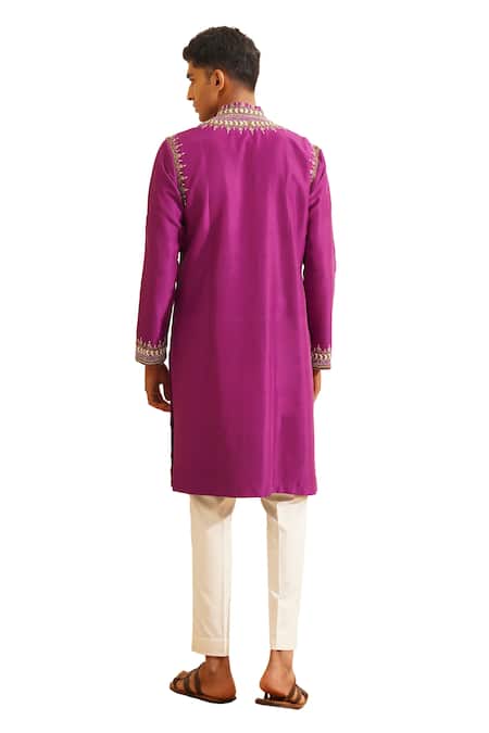 Shreyansh Designs Purple Silk, Yajur Blossom Embroidered Kurta With Pant at Aza Fashions Shreyansh Designs_Purple Silk, Yajur Blossom Embroidered Kurta With Pant _at_Aza_Fashions
