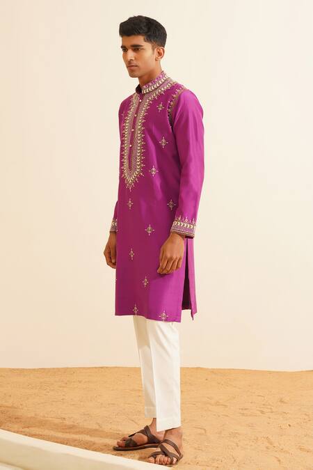 Buy Shreyansh Designs Purple Silk, Yajur Blossom Embroidered Kurta With Pant Buy_Shreyansh Designs_Purple Silk, Yajur Blossom Embroidered Kurta With Pant