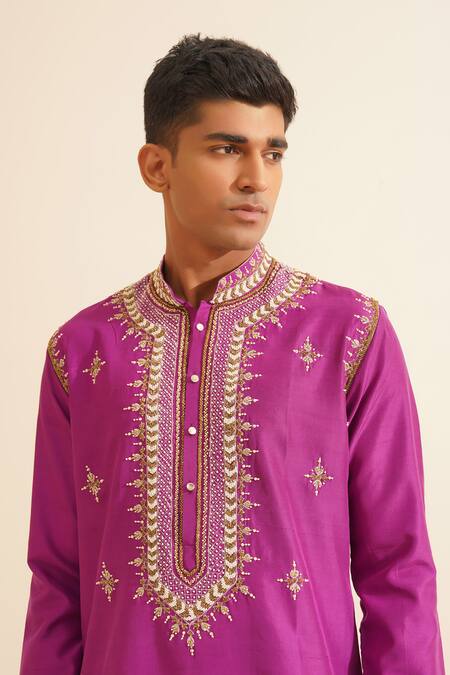 Shop Shreyansh Designs Purple Silk, Yajur Blossom Embroidered Kurta With Pant Shop_Shreyansh Designs_Purple Silk, Yajur Blossom Embroidered Kurta With Pant