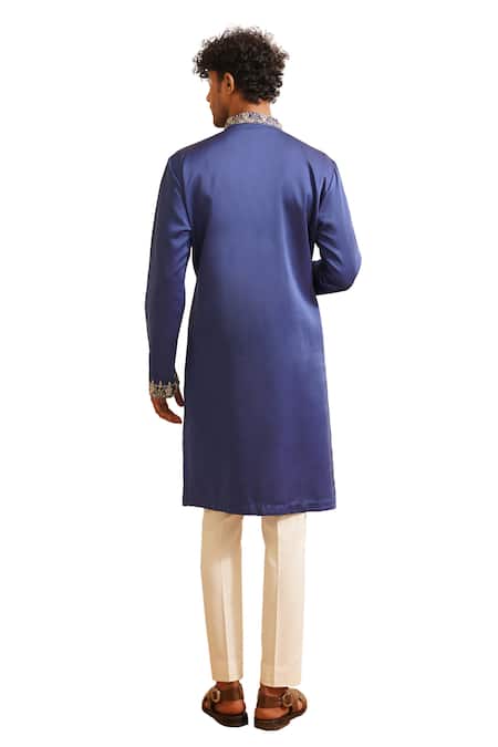 Shop_Shreyansh Designs_Blue Silk, Pearls, Vidyuth Embellished Kurta With Pant _Online_at_Aza_Fashions