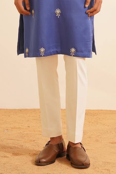 Shreyansh Designs_Blue Silk, Pearls, Vidyuth Embellished Kurta With Pant _at_Aza_Fashions