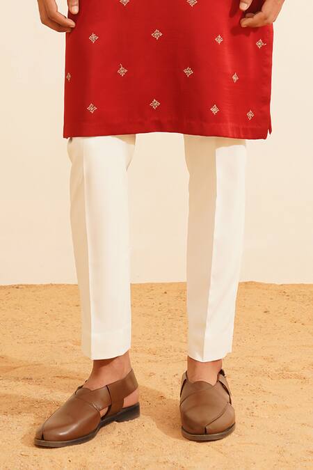 Shreyansh Designs Red Chanderi Silk Sequins, Beads Kastur Floral Mirrorwork Kurta With Pant Online at Aza Fashions Shreyansh Designs_Red Chanderi Silk Sequins, Beads Kastur Floral Mirrorwork Kurta With Pant _Online_at_Aza_Fashions