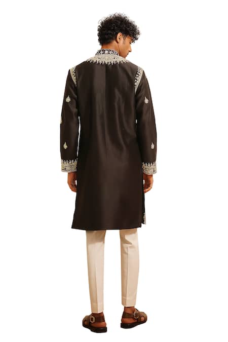 Shreyansh Designs Black Chanderi Silk Pearls, Sequins, Amavas Blossom Embellished Kurta With Pant at Aza Fashions Shreyansh Designs_Black Chanderi Silk Pearls, Sequins, Amavas Blossom Embellished Kurta With Pant _at_Aza_Fashions