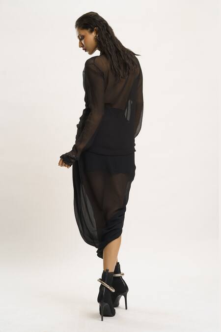 AK-OK_Black Silk Beads, Sequins Embellished Blazer And Skirt Set _Online_at_Aza_Fashions