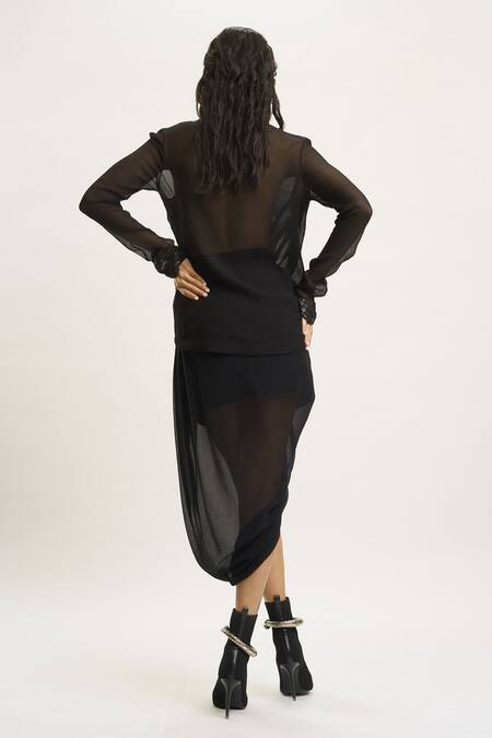 Buy_AK-OK_Black Silk Beads, Sequins Embellished Blazer And Skirt Set _Online_at_Aza_Fashions