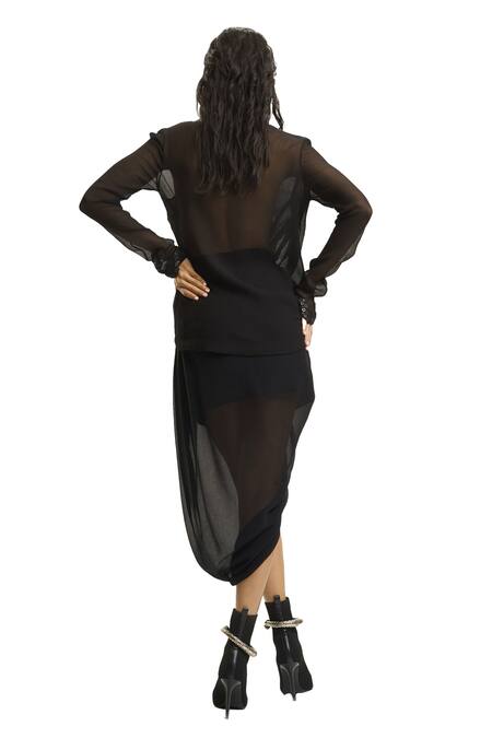 Shop_AK-OK_Black Silk Beads, Sequins Embellished Blazer And Skirt Set _Online_at_Aza_Fashions