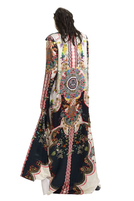 Shop_AK-OK_Multi Color Silk Sequins Collared Abstract Print Jacket Dress _Online_at_Aza_Fashions