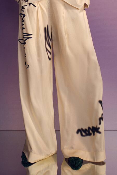 Buy_AK-OK_White Silk Scribble Print Blazer And Pant Set 