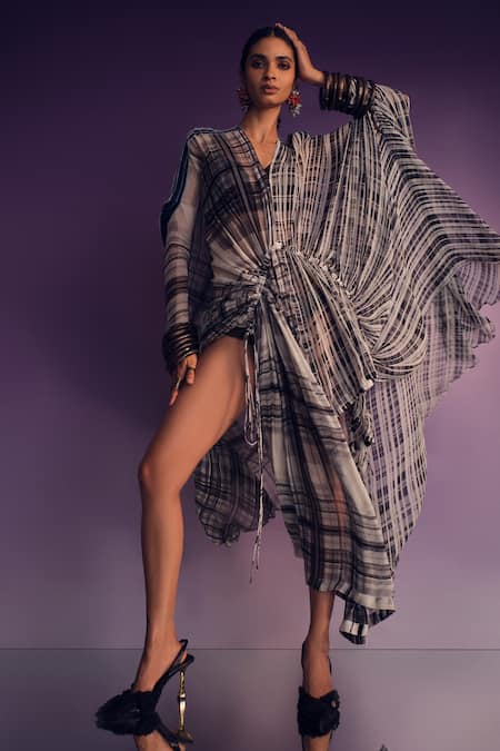 AK-OK Checkered Print Wrap With Dress 