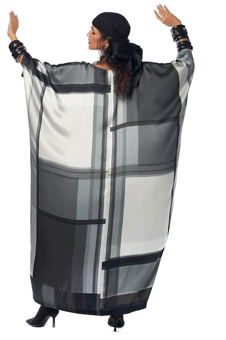 Shop_AK-OK_Multi Color Silk V-neck Stripe Print Kaftan Dress 