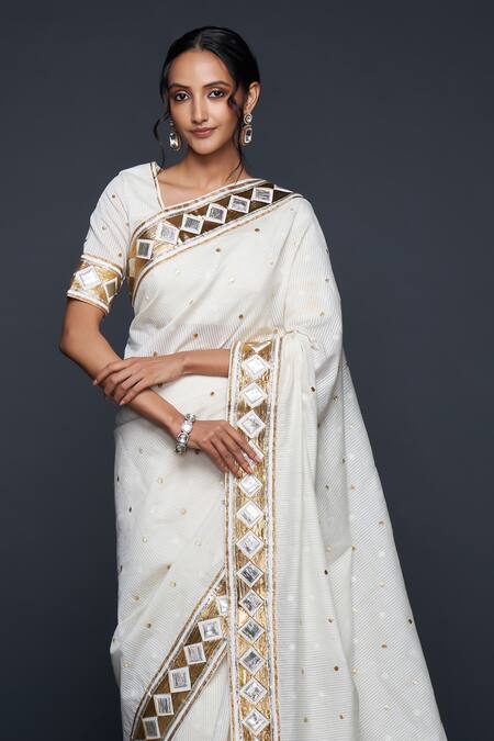 Buy Gulabo By Abu Sandeep Off White Jacquard Gota Patti Border Embellished Saree Online at Aza Fashions Buy_Gulabo By Abu Sandeep_Off White Jacquard Gota Patti Border Embellished Saree _Online_at_Aza_Fashions