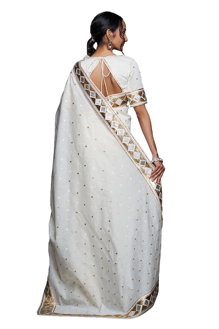 Buy Gulabo By Abu Sandeep Off White Jacquard Gota Patti Border Embellished Saree Buy_Gulabo By Abu Sandeep_Off White Jacquard Gota Patti Border Embellished Saree