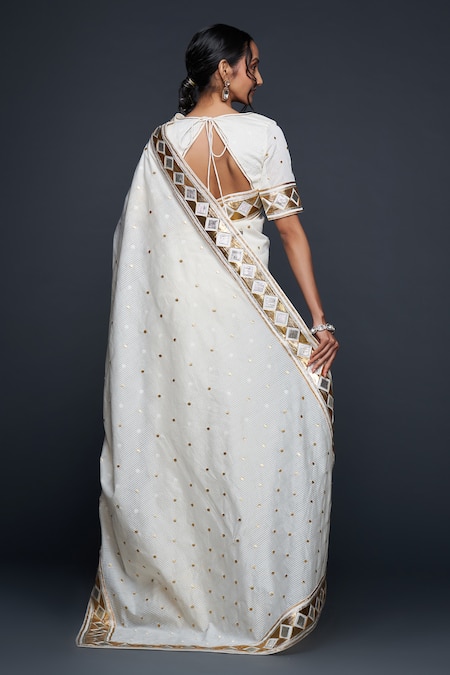 Shop Gulabo By Abu Sandeep Off White Jacquard Gota Patti Border Embellished Saree at Aza Fashions Shop_Gulabo By Abu Sandeep_Off White Jacquard Gota Patti Border Embellished Saree _at_Aza_Fashions