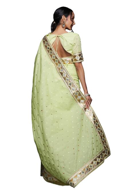 Buy_Gulabo By Abu Sandeep_Green Jacquard Gota Patti Barfi Pattern Bordered Saree 
