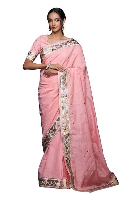 Buy Gulabo By Abu Sandeep Peach Jacquard Gota Patti Embellished Bordered Saree Online at Aza Fashions Buy_Gulabo By Abu Sandeep_Peach Jacquard Gota Patti Embellished Bordered Saree _Online_at_Aza_Fashions