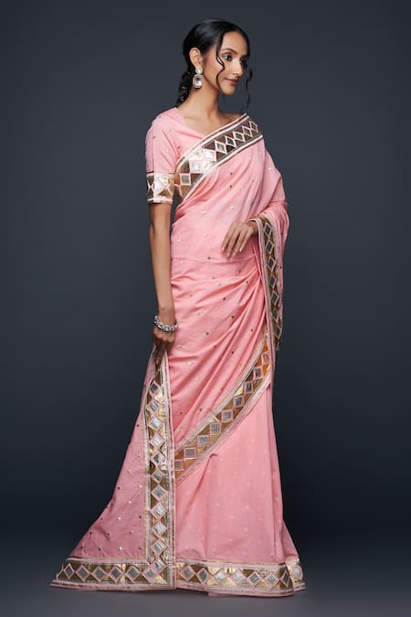 Gulabo By Abu Sandeep Peach Jacquard Gota Patti Embellished Bordered Saree at Aza Fashions Gulabo By Abu Sandeep_Peach Jacquard Gota Patti Embellished Bordered Saree _at_Aza_Fashions