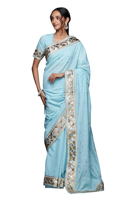 Buy Gulabo By Abu Sandeep Blue Jacquard Gota Patti Polka Dot Embellished Saree Online at Aza Fashions Buy_Gulabo By Abu Sandeep_Blue Jacquard Gota Patti Polka Dot Embellished Saree _Online_at_Aza_Fashions