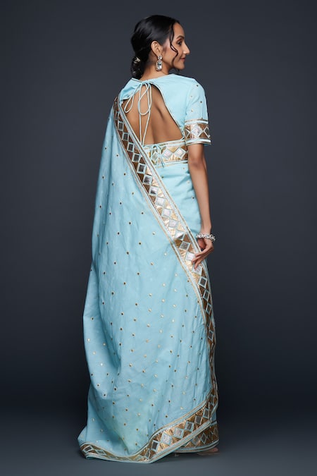 Shop Gulabo By Abu Sandeep Blue Jacquard Gota Patti Polka Dot Embellished Saree at Aza Fashions Shop_Gulabo By Abu Sandeep_Blue Jacquard Gota Patti Polka Dot Embellished Saree _at_Aza_Fashions