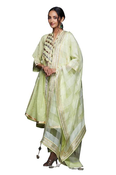 Buy_Gulabo By Abu Sandeep_Green Jamdani Embellished Gota Checkered Pattern Dupatta  _Online_at_Aza_Fashions