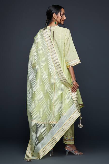 Shop_Gulabo By Abu Sandeep_Green Jamdani Embellished Gota Checkered Pattern Dupatta  _at_Aza_Fashions