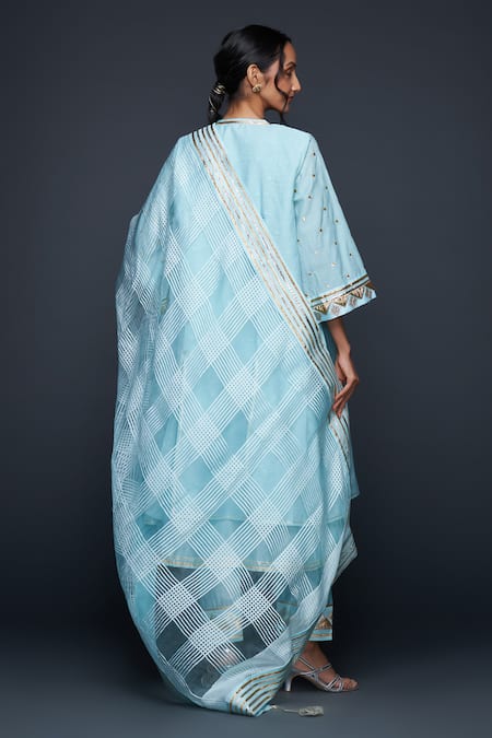 Shop_Gulabo By Abu Sandeep_Blue Jamdani Embellished Gota Checkered Pattern Sheer Dupatta _at_Aza_Fashions
