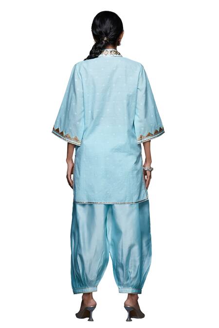 Shop Gulabo By Abu Sandeep Blue Jacquard Gota Patti Embellished Salwar Online at Aza Fashions Shop_Gulabo By Abu Sandeep_Blue Jacquard Gota Patti Embellished Salwar _Online_at_Aza_Fashions