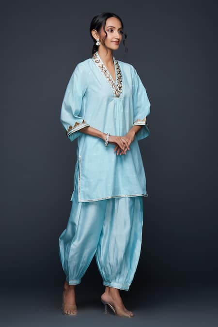 Gulabo by Abu Sandeep Blue Jamdani Embellished Gota Salwar 