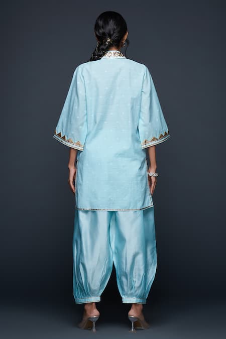 Shop Gulabo By Abu Sandeep Blue Jacquard Gota Patti Embellished Salwar at Aza Fashions Shop_Gulabo By Abu Sandeep_Blue Jacquard Gota Patti Embellished Salwar _at_Aza_Fashions