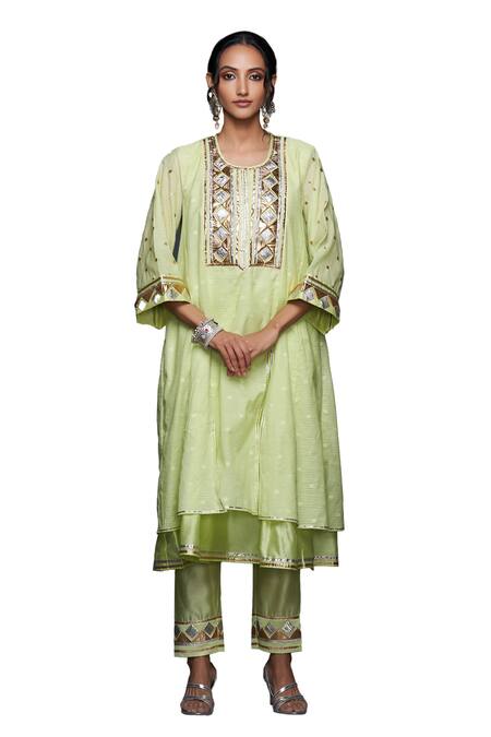 Buy_Gulabo By Abu Sandeep_Green Jamdani Embellished Gota Round Polka Dot Pattern Layered Kurta  _Online_at_Aza_Fashions
