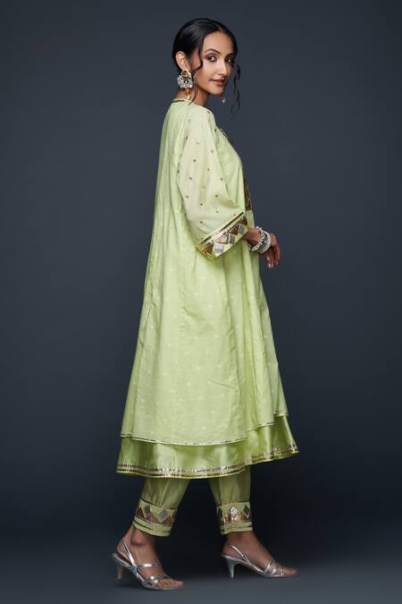 Buy_Gulabo By Abu Sandeep_Green Jamdani Embellished Gota Round Polka Dot Pattern Layered Kurta  