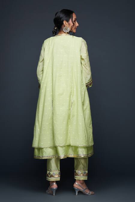 Shop_Gulabo By Abu Sandeep_Green Jamdani Embellished Gota Round Polka Dot Pattern Layered Kurta  _at_Aza_Fashions