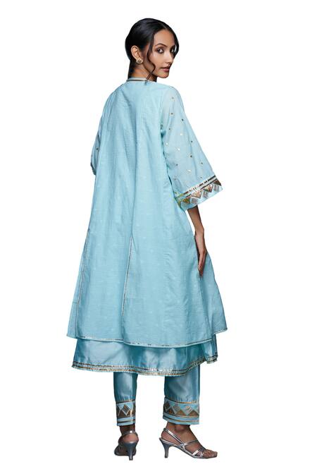 Buy Gulabo By Abu Sandeep Blue Jamdani Embellished Gota Round Placement Layered Kurta Buy_Gulabo By Abu Sandeep_Blue Jamdani Embellished Gota Round Placement Layered Kurta