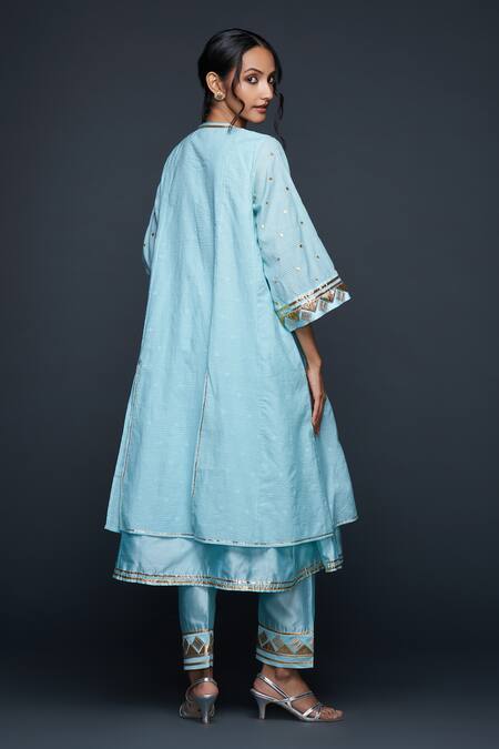 Shop Gulabo By Abu Sandeep Blue Jamdani Embellished Gota Round Placement Layered Kurta at Aza Fashions Shop_Gulabo By Abu Sandeep_Blue Jamdani Embellished Gota Round Placement Layered Kurta _at_Aza_Fashions