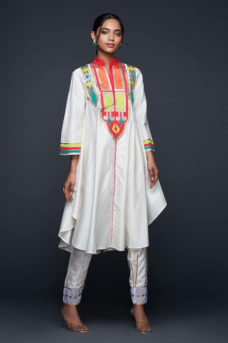 Gulabo By Abu Sandeep Off White Cotton Silk Embroidery Gota Stand Abstract Yoke Tunic Online at Aza Fashions Gulabo By Abu Sandeep_Off White Cotton Silk Embroidery Gota Stand Abstract Yoke Tunic _Online_at_Aza_Fashions