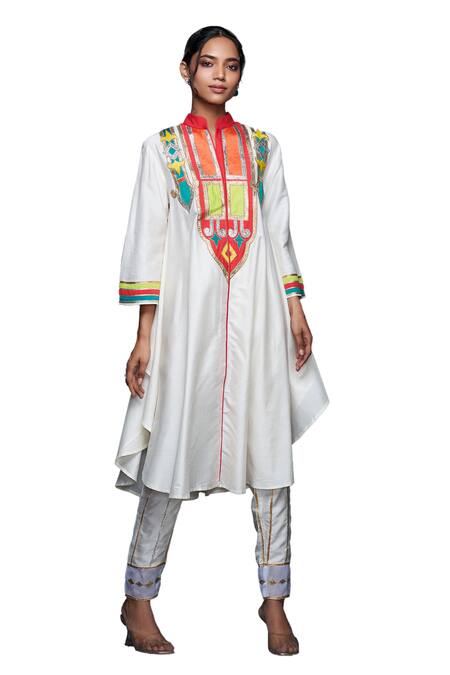 Buy Gulabo By Abu Sandeep Off White Cotton Silk Embroidery Gota Stand Abstract Yoke Tunic Online at Aza Fashions Buy_Gulabo By Abu Sandeep_Off White Cotton Silk Embroidery Gota Stand Abstract Yoke Tunic _Online_at_Aza_Fashions