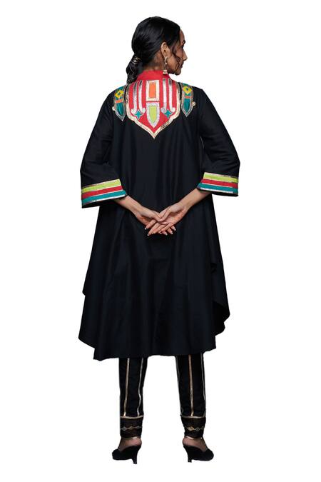 Buy Gulabo By Abu Sandeep Black Cotton Silk Embroidery Gota Stand Collar Abstract Yoke Tunic Buy_Gulabo By Abu Sandeep_Black Cotton Silk Embroidery Gota Stand Collar Abstract Yoke Tunic