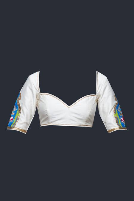 Buy Gulabo By Abu Sandeep Off White Cotton Silk Placement Embroidery Gota Sweetheart Neck Blouse Online at Aza Fashions Buy_Gulabo By Abu Sandeep_Off White Cotton Silk Placement Embroidery Gota Sweetheart Neck Blouse _Online_at_Aza_Fashions