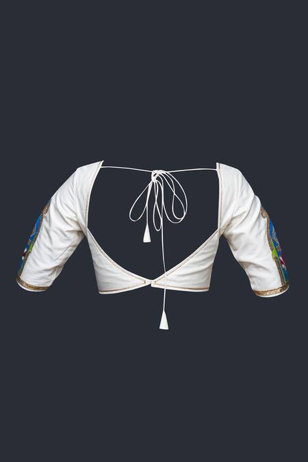 Shop Gulabo By Abu Sandeep Off White Cotton Silk Placement Embroidery Gota Sweetheart Neck Blouse Online at Aza Fashions Shop_Gulabo By Abu Sandeep_Off White Cotton Silk Placement Embroidery Gota Sweetheart Neck Blouse _Online_at_Aza_Fashions