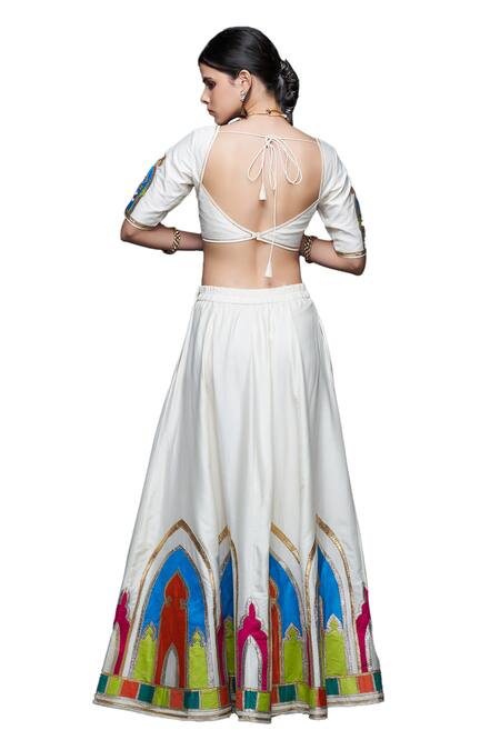 Gulabo By Abu Sandeep Off White Cotton Silk Placement Embroidery Gota Sweetheart Neck Blouse at Aza Fashions Gulabo By Abu Sandeep_Off White Cotton Silk Placement Embroidery Gota Sweetheart Neck Blouse _at_Aza_Fashions