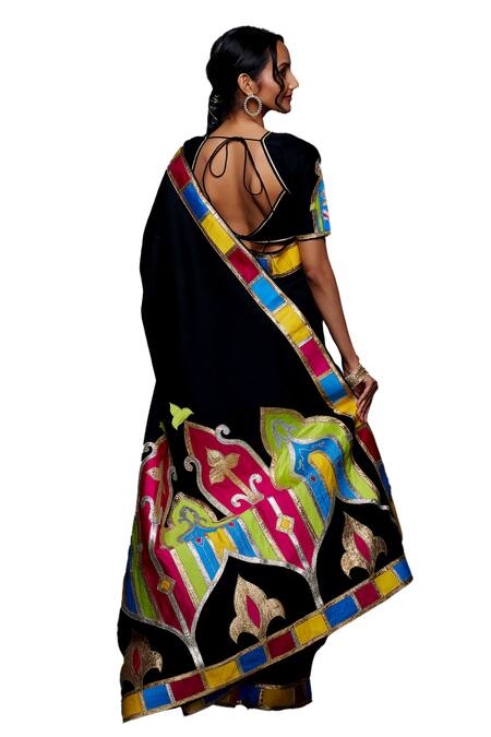 Gulabo By Abu Sandeep Black Cotton Silk Placement Embroidery Gota Sweetheart Neck Blouse Online at Aza Fashions Gulabo By Abu Sandeep_Black Cotton Silk Placement Embroidery Gota Sweetheart Neck Blouse _Online_at_Aza_Fashions