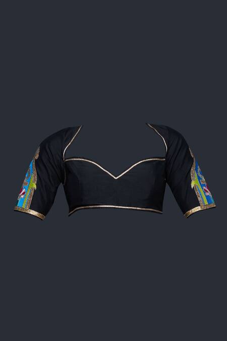 Buy Gulabo By Abu Sandeep Black Cotton Silk Placement Embroidery Gota Sweetheart Neck Blouse Online at Aza Fashions Buy_Gulabo By Abu Sandeep_Black Cotton Silk Placement Embroidery Gota Sweetheart Neck Blouse _Online_at_Aza_Fashions