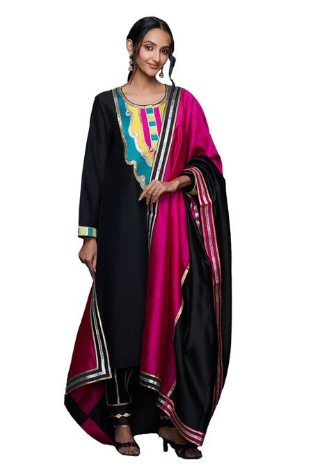 Buy Gulabo By Abu Sandeep Black Cotton Silk Placement Embroidery Gota Two Tone Dupatta Online at Aza Fashions Buy_Gulabo By Abu Sandeep_Black Cotton Silk Placement Embroidery Gota Two Tone Dupatta _Online_at_Aza_Fashions