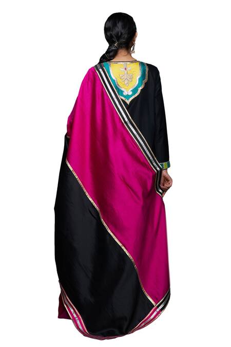 Shop Gulabo By Abu Sandeep Black Cotton Silk Placement Embroidery Gota Two Tone Dupatta Online at Aza Fashions Shop_Gulabo By Abu Sandeep_Black Cotton Silk Placement Embroidery Gota Two Tone Dupatta _Online_at_Aza_Fashions