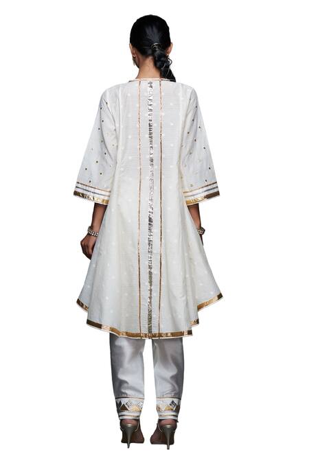 Buy Gulabo By Abu Sandeep Off White Jamdani Embroidered Gota Notched Flared Kurta Buy_Gulabo By Abu Sandeep_Off White Jamdani Embroidered Gota Notched Flared Kurta