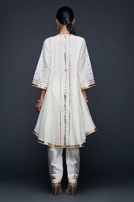 Shop Gulabo By Abu Sandeep Off White Jamdani Embroidered Gota Notched Flared Kurta at Aza Fashions Shop_Gulabo By Abu Sandeep_Off White Jamdani Embroidered Gota Notched Flared Kurta _at_Aza_Fashions